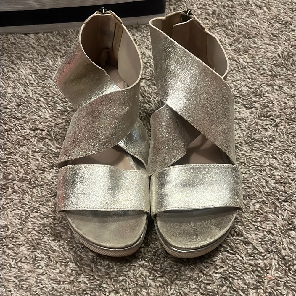 Eileen Fisher Silver Wedge Sandals